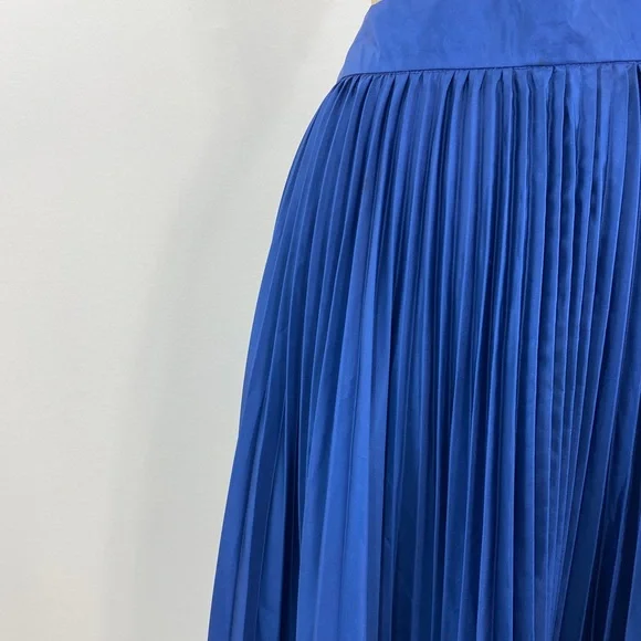 Vintage 90s Evan Royal Blue Accordion Pleat High Waist Full Flare Maxi Skirt - Picture 2 of 10